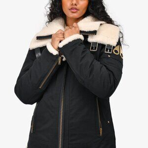 Moose Knuckle Black Shearling Trim Parka Moto Style Jacket Preowned